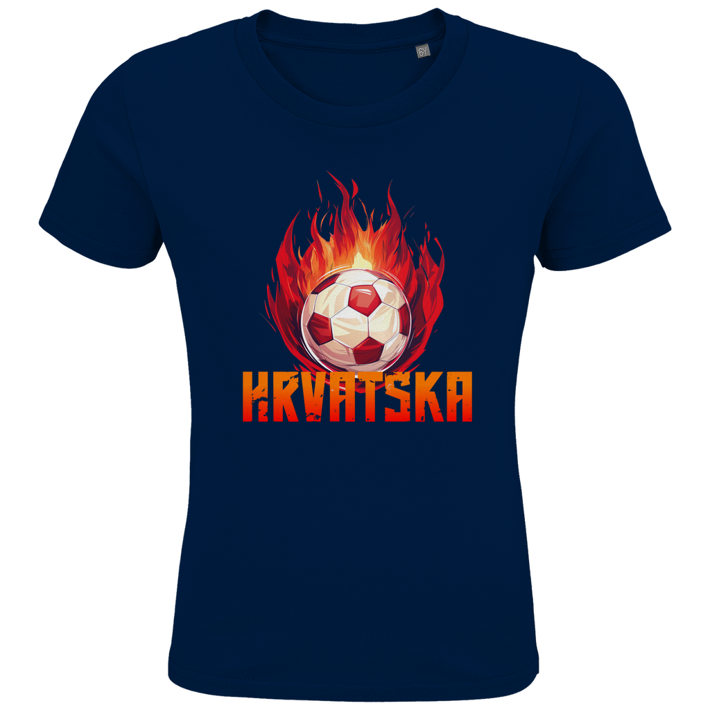 Cooles "HRVATSKA" T-Shirt für Kinder mit brennendem Fußball-Motiv