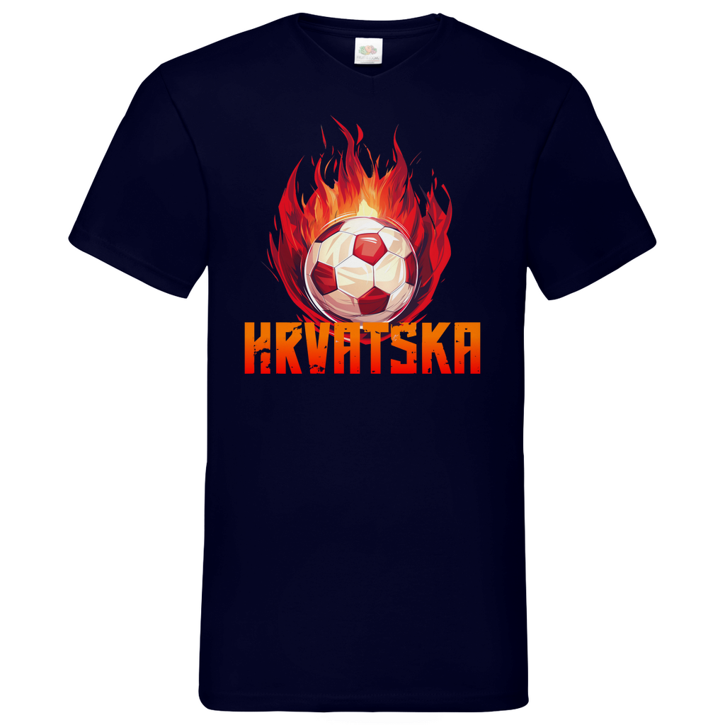 Sportliches "HRVATSKA" V-Neck T-Shirt für Herren mit Schachbrett-Fußball-Motiv