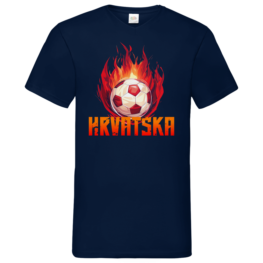 Sportliches "HRVATSKA" V-Neck T-Shirt für Herren mit Schachbrett-Fußball-Motiv