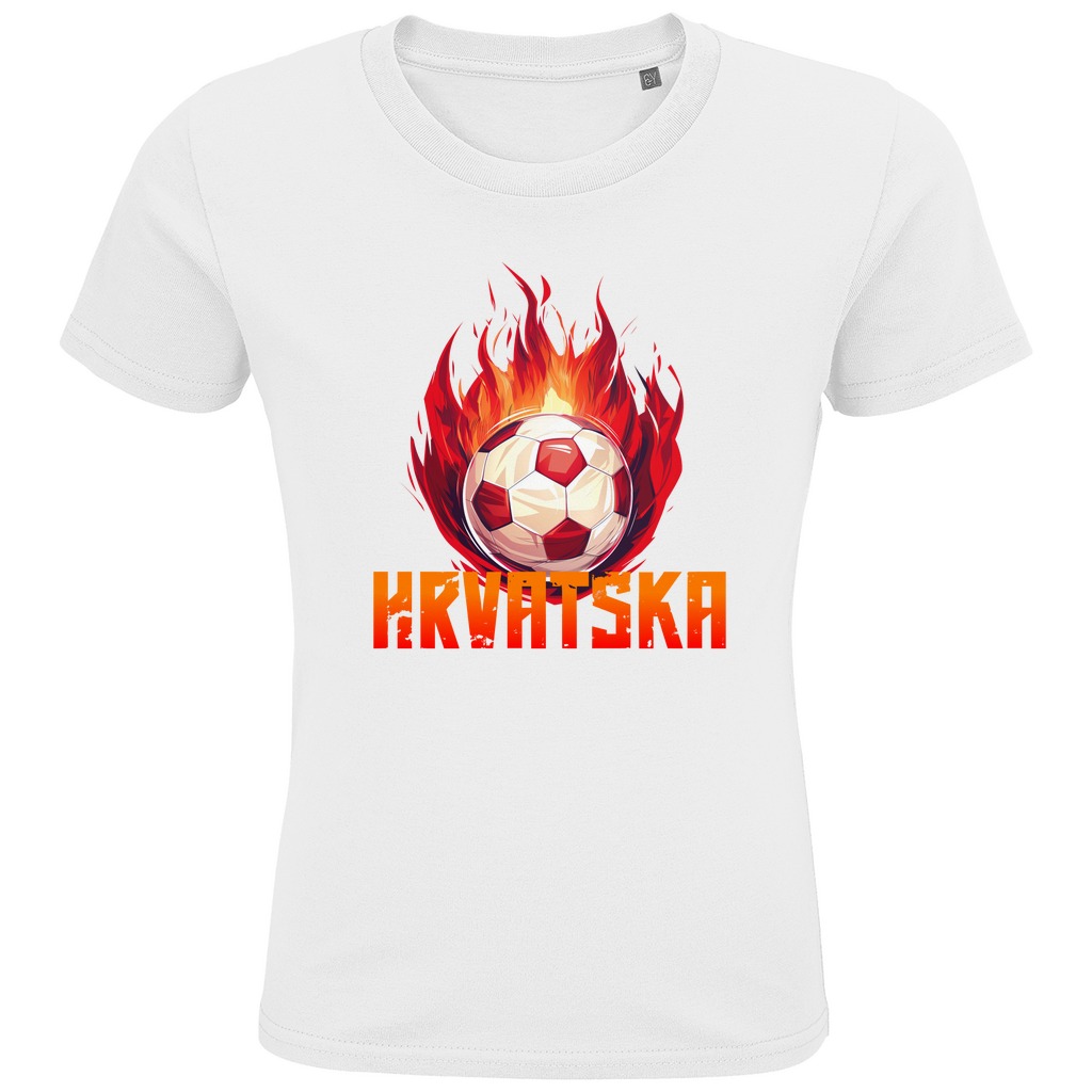 Cooles "HRVATSKA" T-Shirt für Kinder mit brennendem Fußball-Motiv
