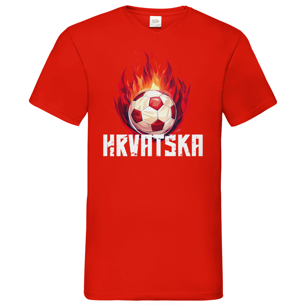 Sportliches "HRVATSKA" V-Neck T-Shirt für Herren mit Schachbrett-Fußball-Motiv
