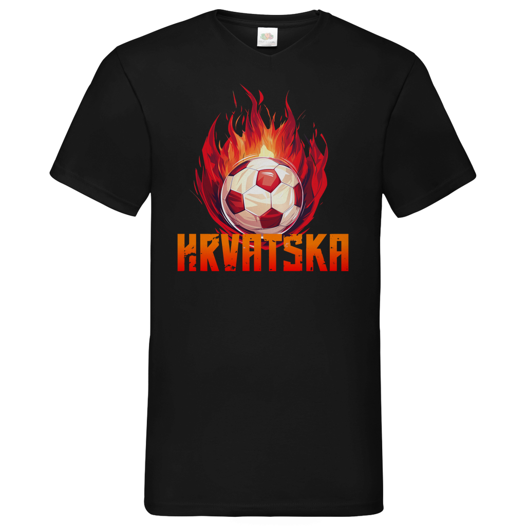 Sportliches "HRVATSKA" V-Neck T-Shirt für Herren mit Schachbrett-Fußball-Motiv