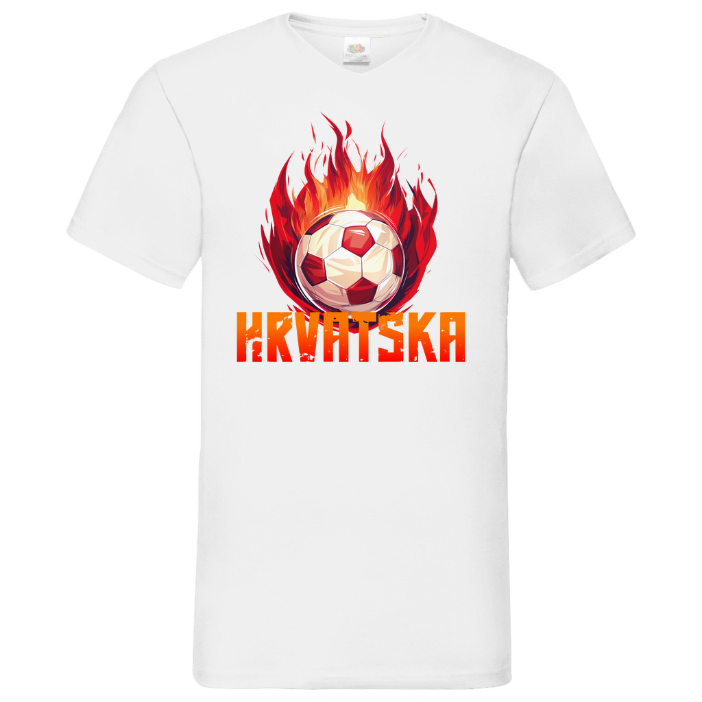 Sportliches "HRVATSKA" V-Neck T-Shirt für Herren mit Schachbrett-Fußball-Motiv