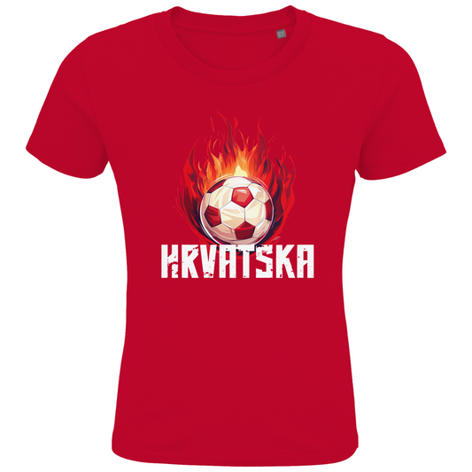 Cooles "HRVATSKA" T-Shirt für Kinder mit brennendem Fußball-Motiv
