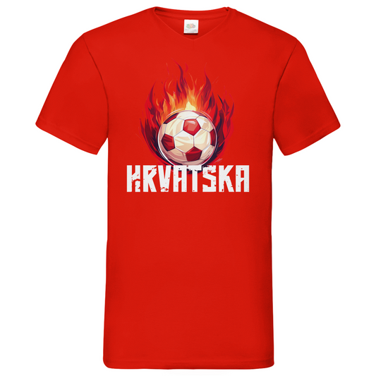 Sportliches "HRVATSKA" V-Neck T-Shirt für Herren mit Schachbrett-Fußball-Motiv