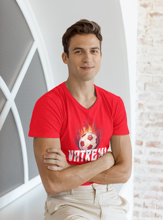 Sportliches "VATRENI" V-Neck T-Shirt für Herren mit Schachbrett-Fußball-Motiv