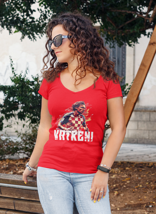Elegantes "VATRENI" Luka Modric V-Neck T-Shirt für Damen