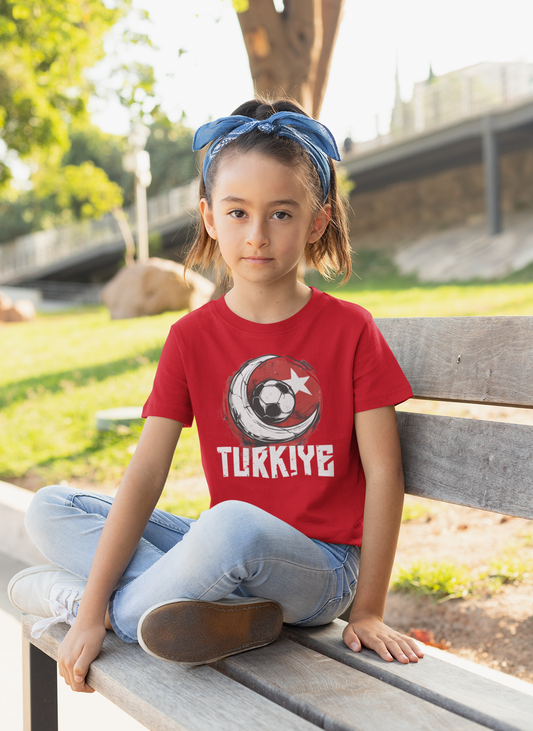Cooles "TURKIYE" T-Shirt für Kinder mit Halbmond-Fußball-Motiv