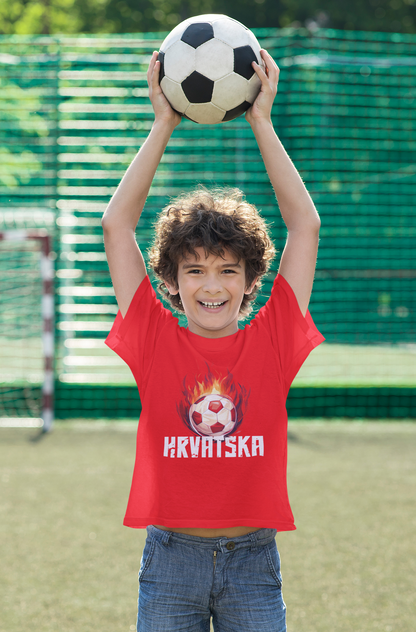 Cooles "HRVATSKA" T-Shirt für Kinder mit brennendem Fußball-Motiv