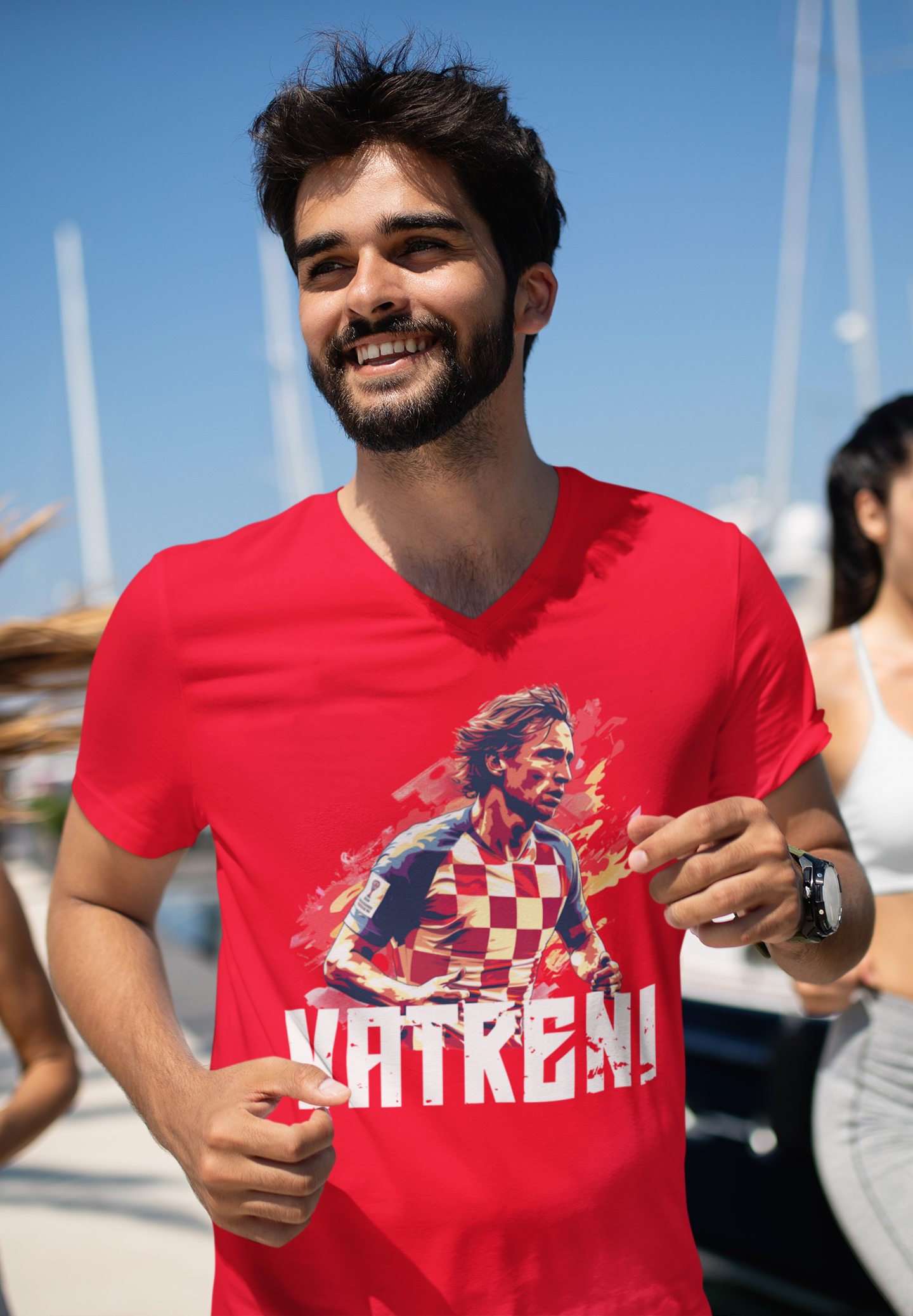 Sportliches "VATRENI" V-Neck T-Shirt für Herren mit Luka Modric Motiv